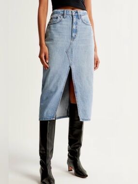 Abercrombie & Fitch High Rise Denim Midi Skirt NWT Light Wash Petite 0